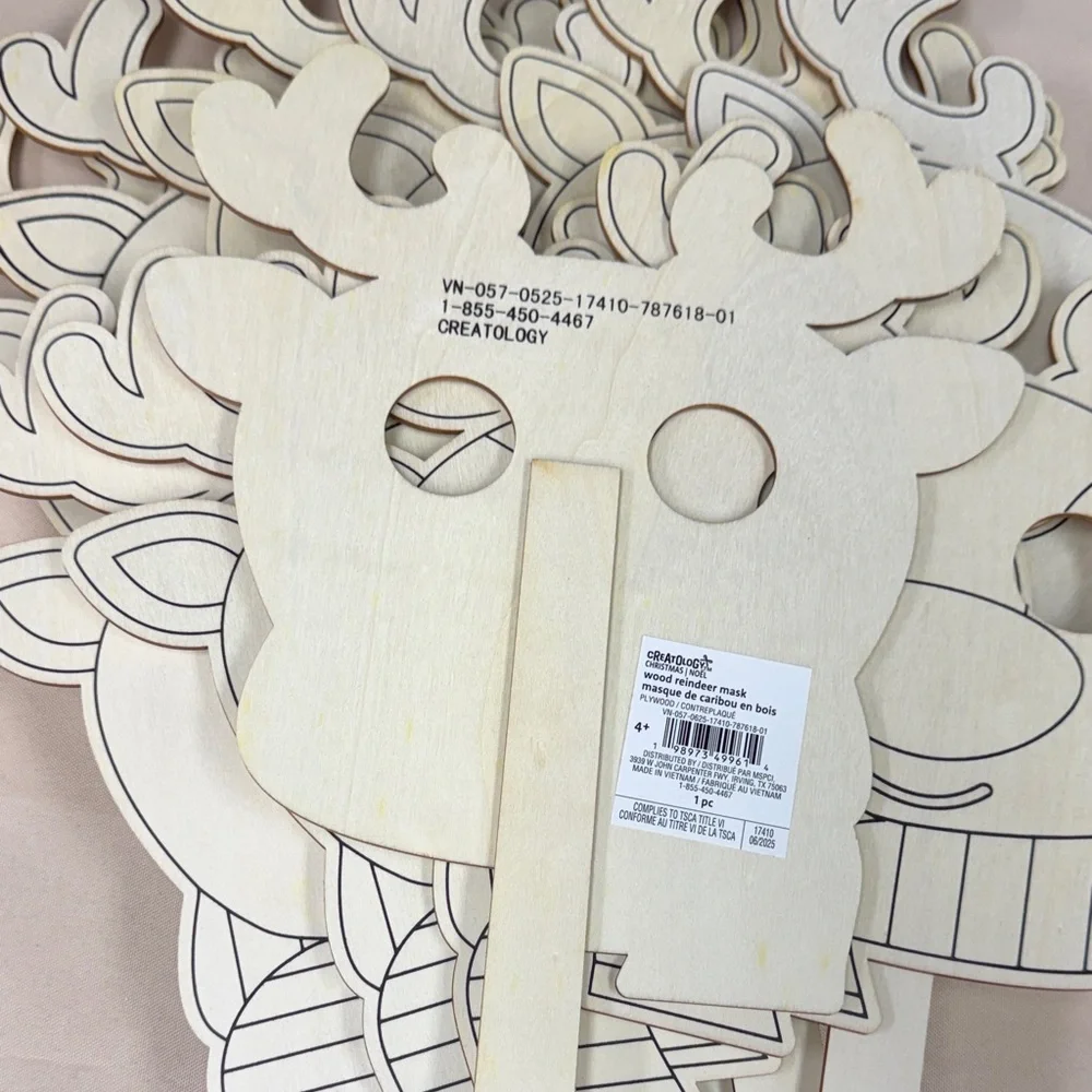 Blank Wooden Reindeer Mask Party Performance Props - Natural wood 11 pieces new